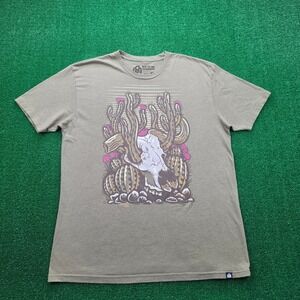 Into The AM Shirt Mens XL Military Green Desert Cow Skull Cactus Graphic Tee